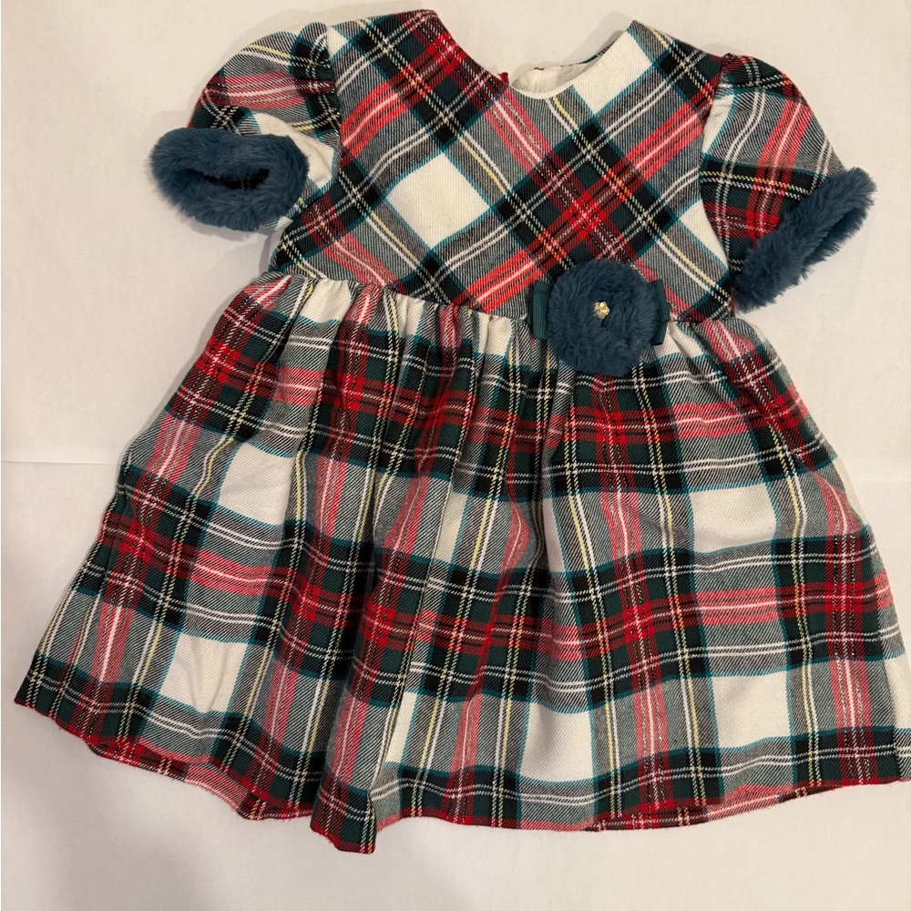 Mayoral Christmas Plaid Dress with Floral Accents